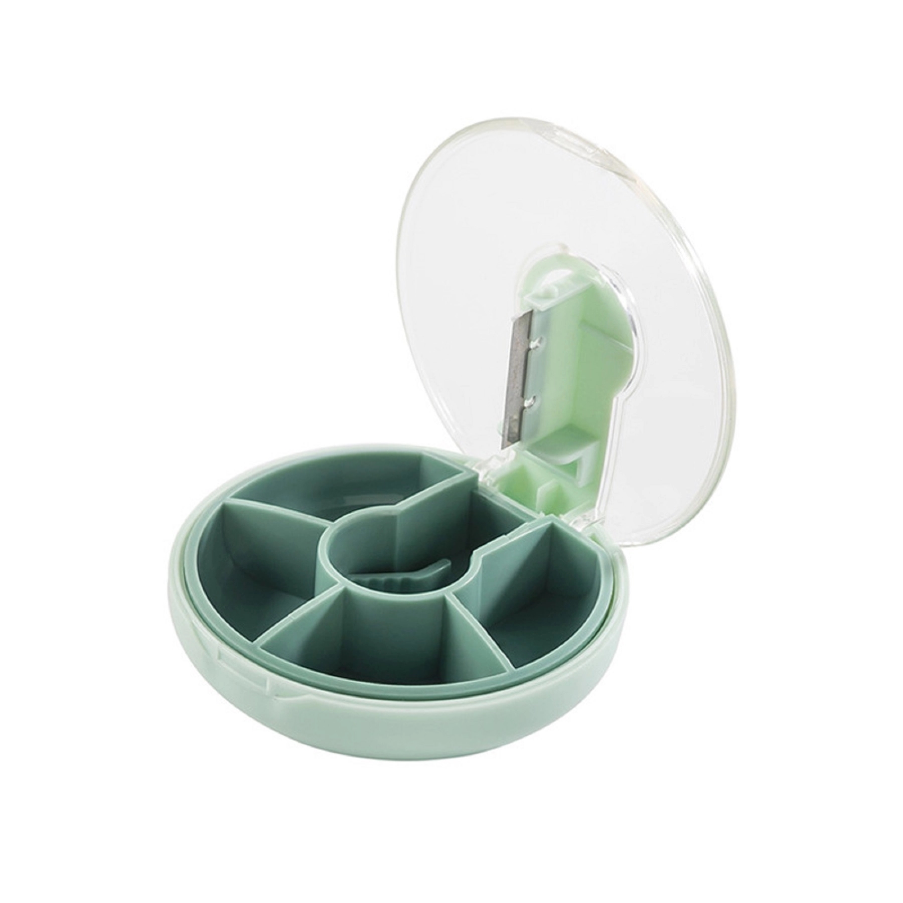 Round Four-compartment Pill Box with Cutter 2