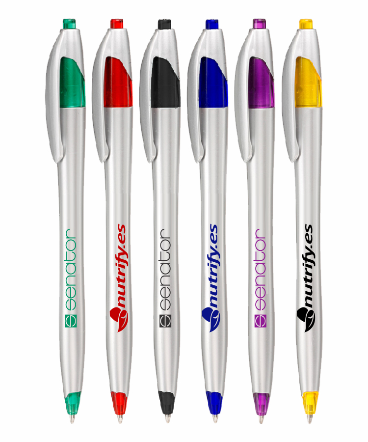 Union Printed "Elegant" Clicker Pen - Silver Barrel w/ Colored Trim 1