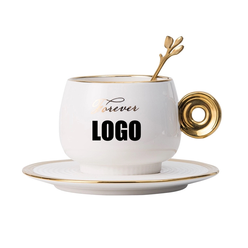 Custom 8 oz Ceramic Coffee Mug Saucer Set 1