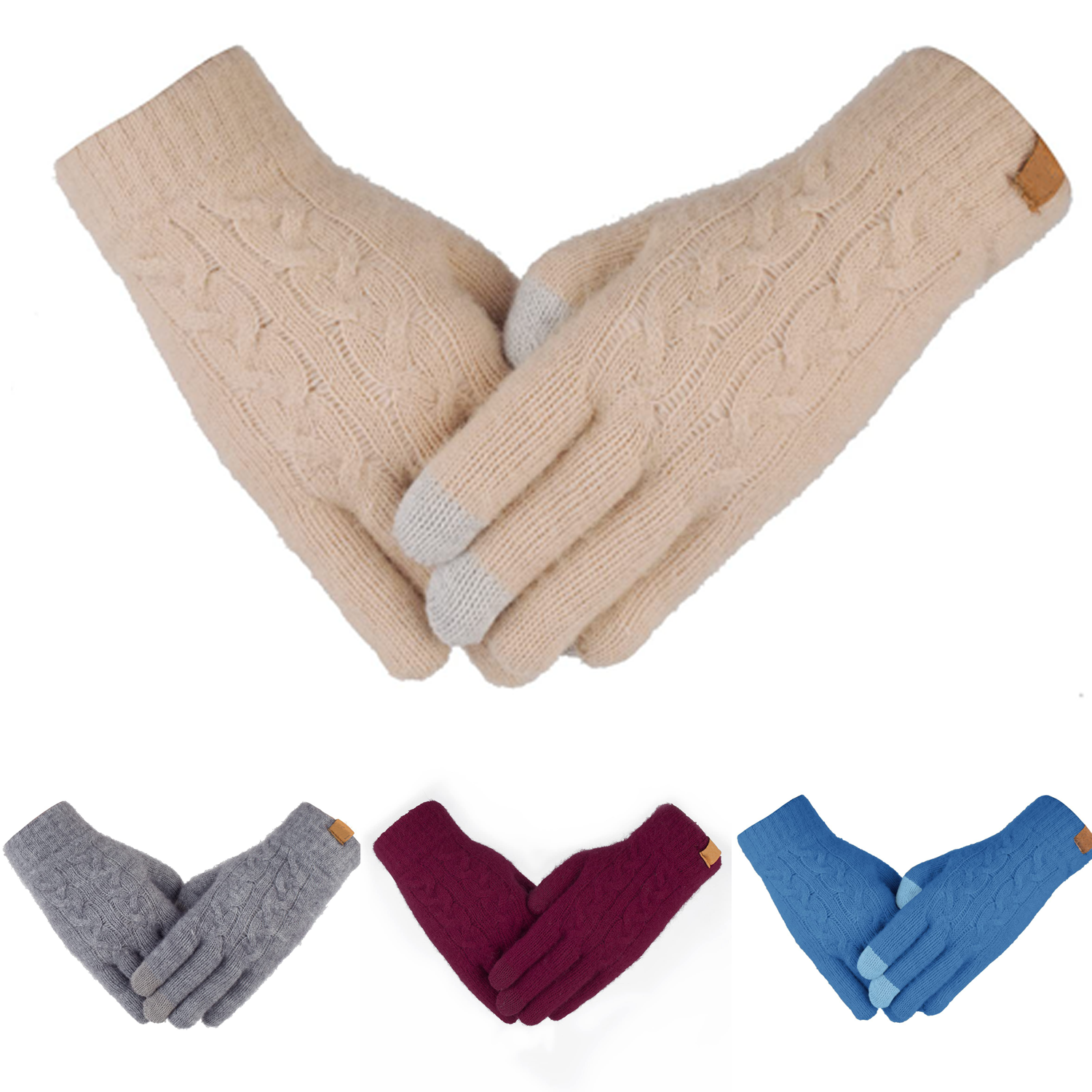 Women's Touch Screen Gloves, Warm Wool, Fleece-Lined Mittens 3