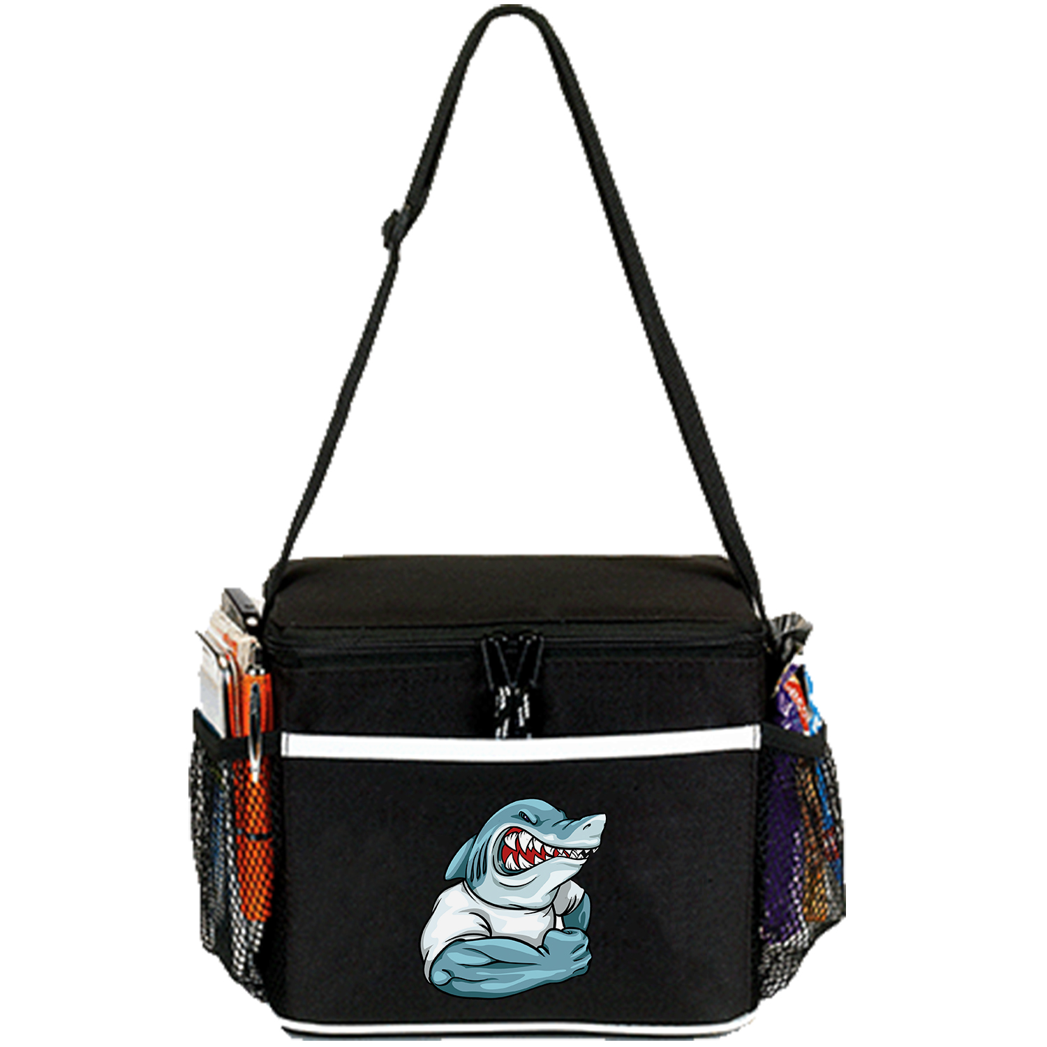600D Frosted Insulated 6 Pack Cooler Bag w/ Front Pocket & 2 Side Mesh (8.5" x 7" x 6") 2