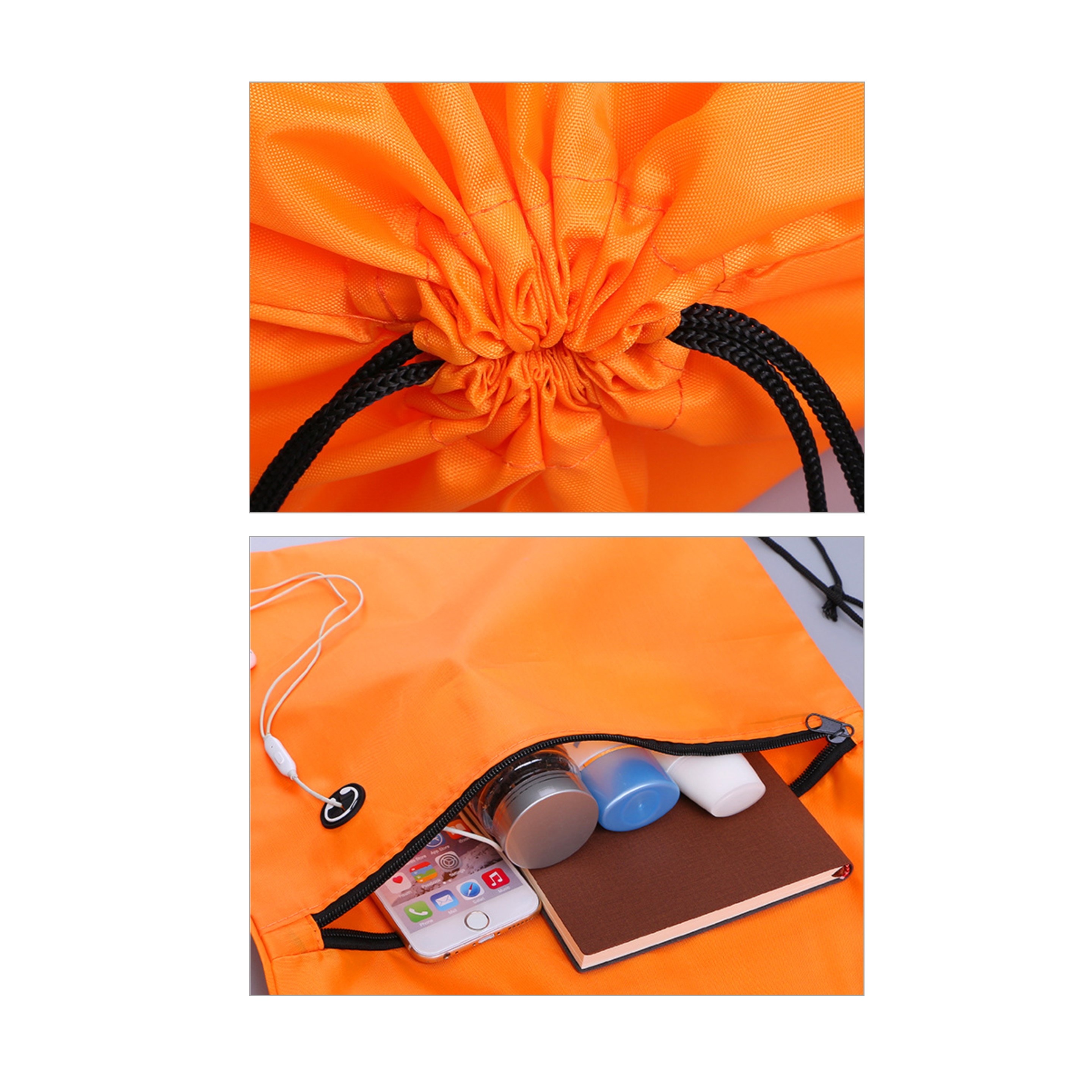 Drawstring Bag with Zipper Pocket and Headphone Hole (direct import) 2