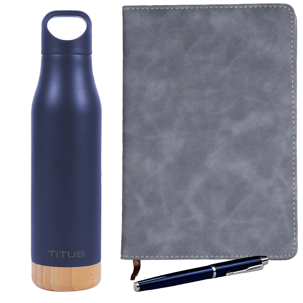 TiTUS® 17 oz Water Bottle, Executive Velveteen Notebook & Pen Gift Set