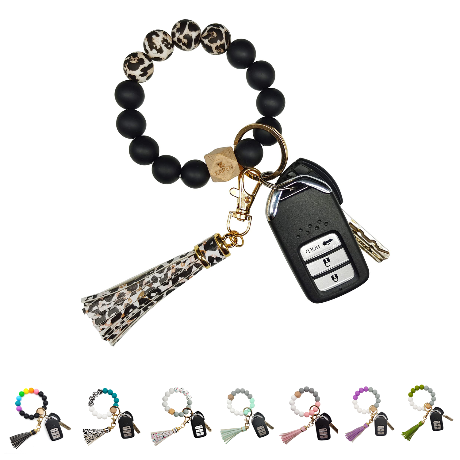 Leather Tassel With Silicone Bead Women's Keychain