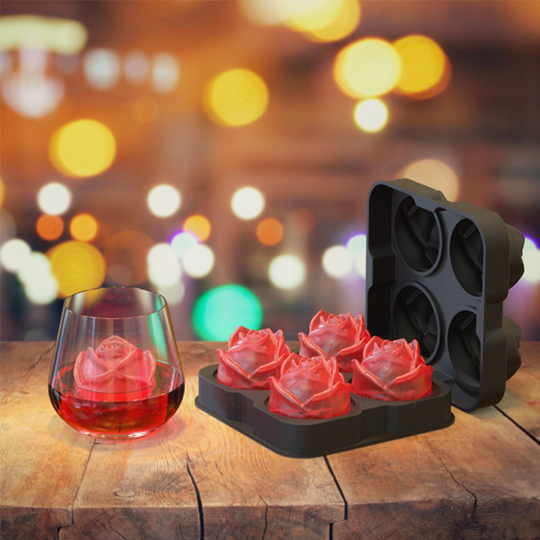 Square Silicone Rose Shaped Ice Mold Tray 9