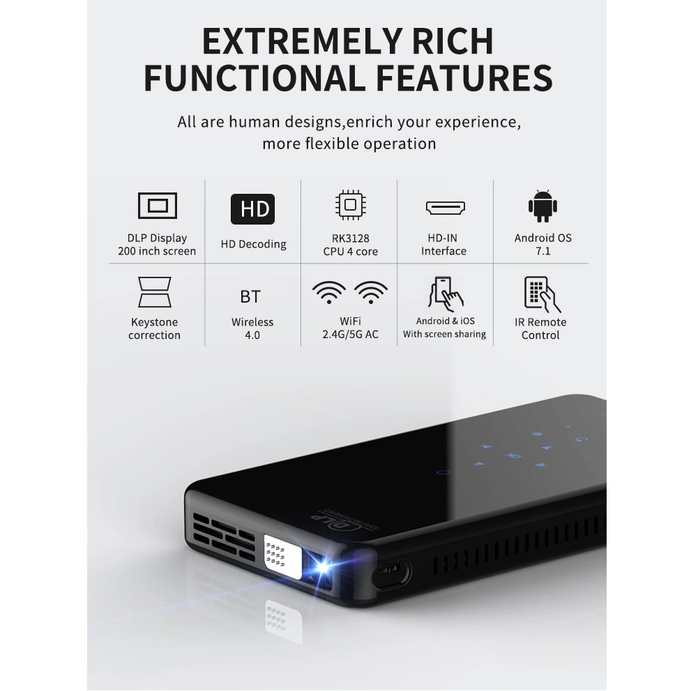 Portable Android 7.1 Mini Smart Projector 4