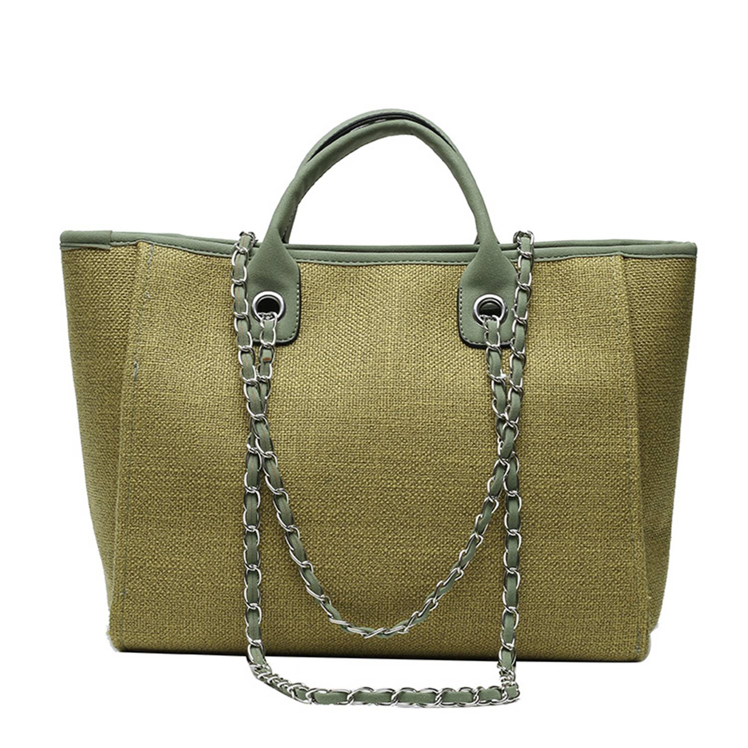 Canvas Tote Bag Large Capacity Solid Color Chain, custom tote bag with logo imprint 7