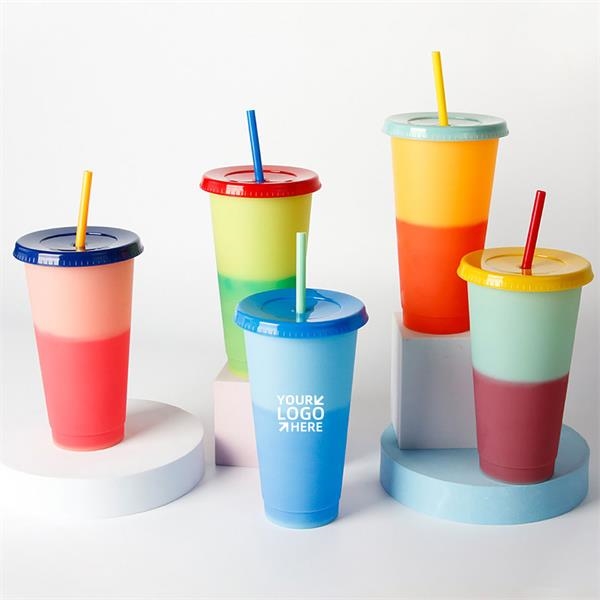 24oz Color Discoloration Cup With Straws 1