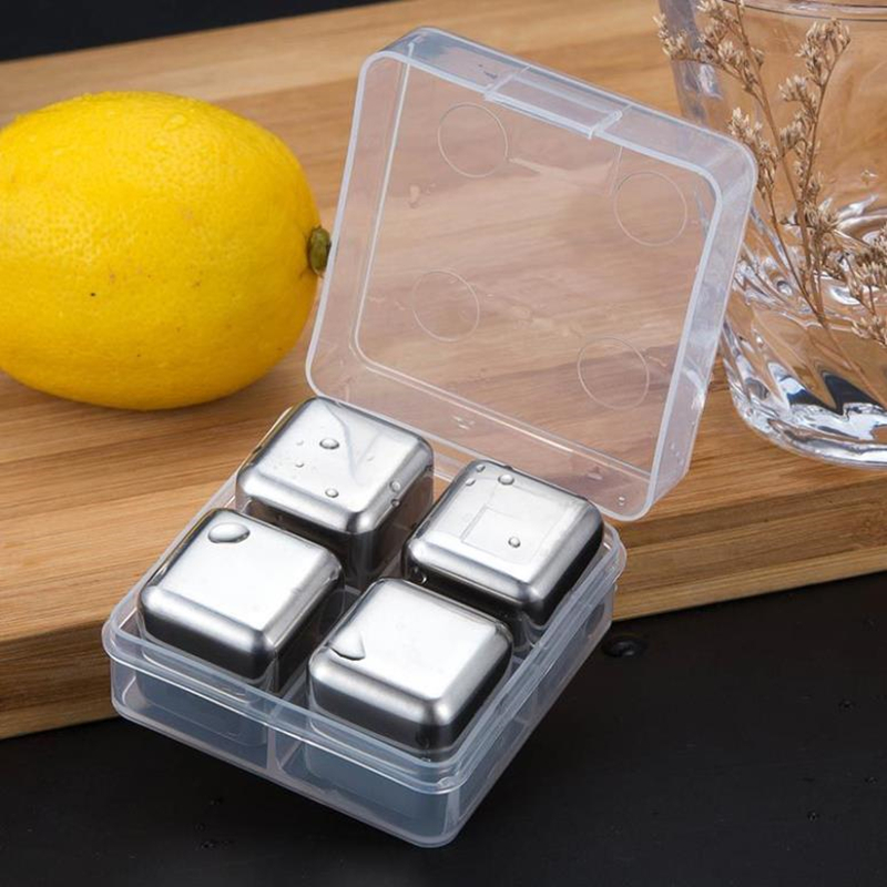 Whiskey Stones Reusable Ice Cube, 304 Stainless Steel 4 In 1 Case 4