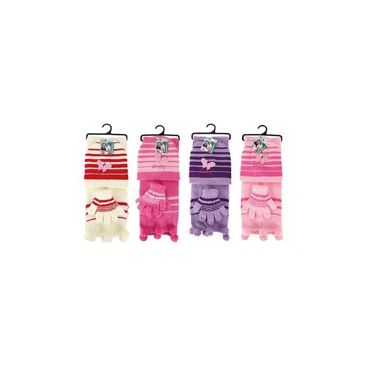Girls' Hat Gloves and Scarf 3-Piece Sets - Assorted pack 1