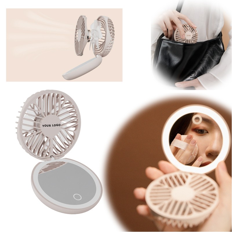 Folding USB Rechargeable Cosmetic Mirror Air Cooling Fan 2