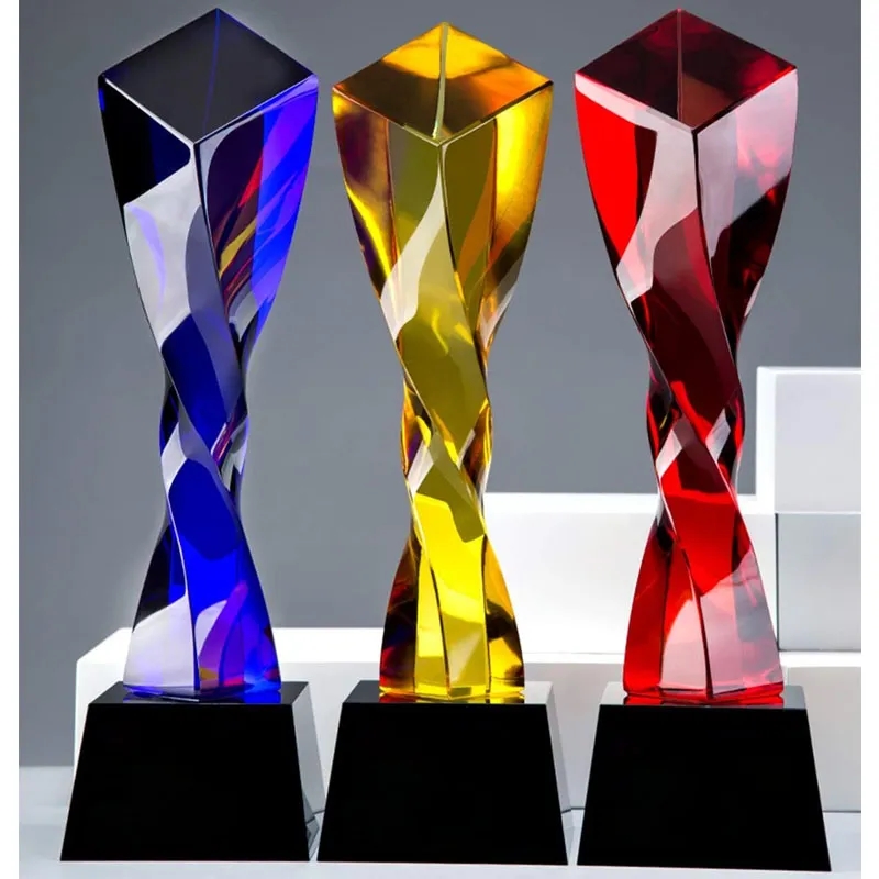 Colored Twisted Pillar Crystal Trophy 3