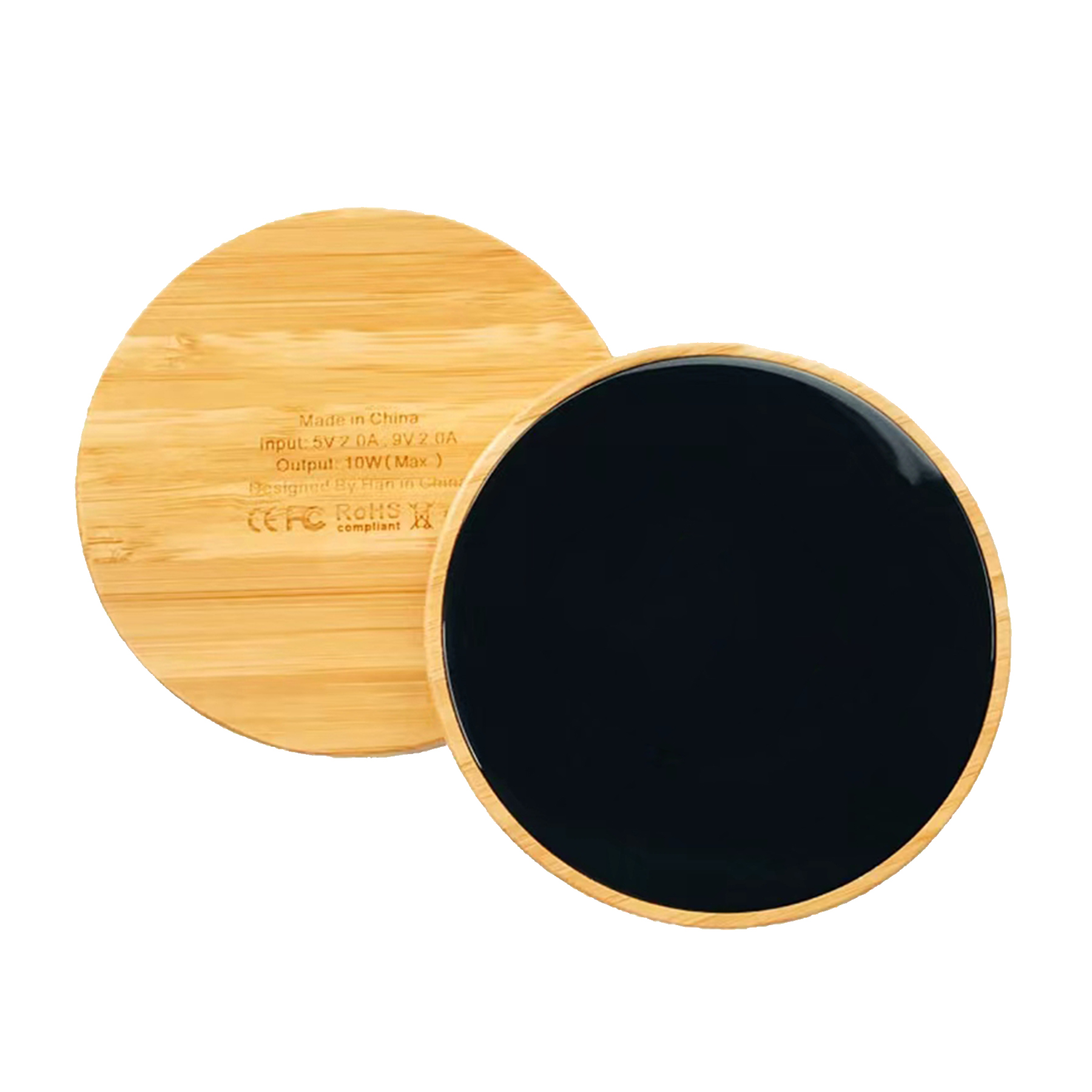 Round Light Up Logo Bamboo Wireless Charger 3