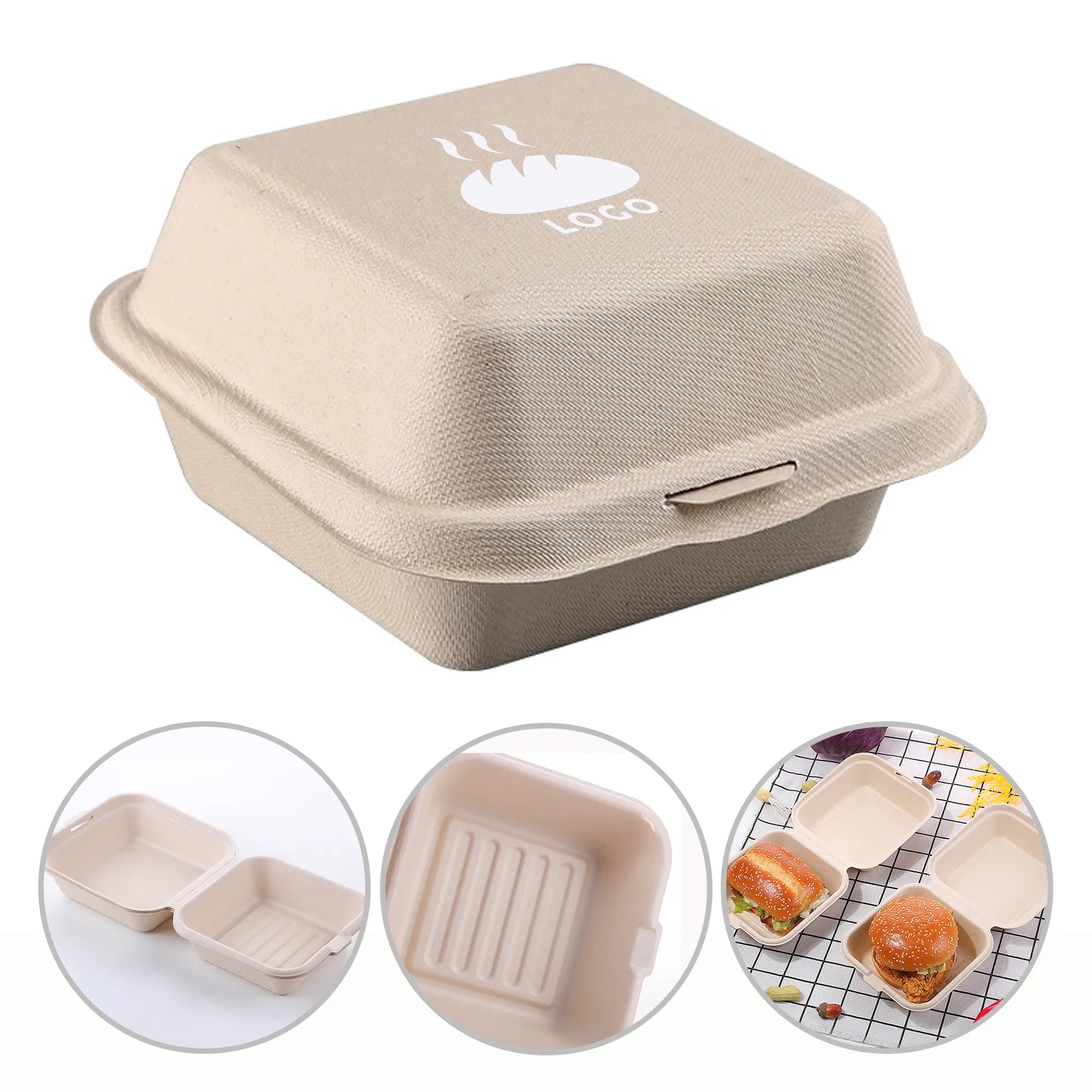 Compostable Square Hinged Container 6 X 6" 2