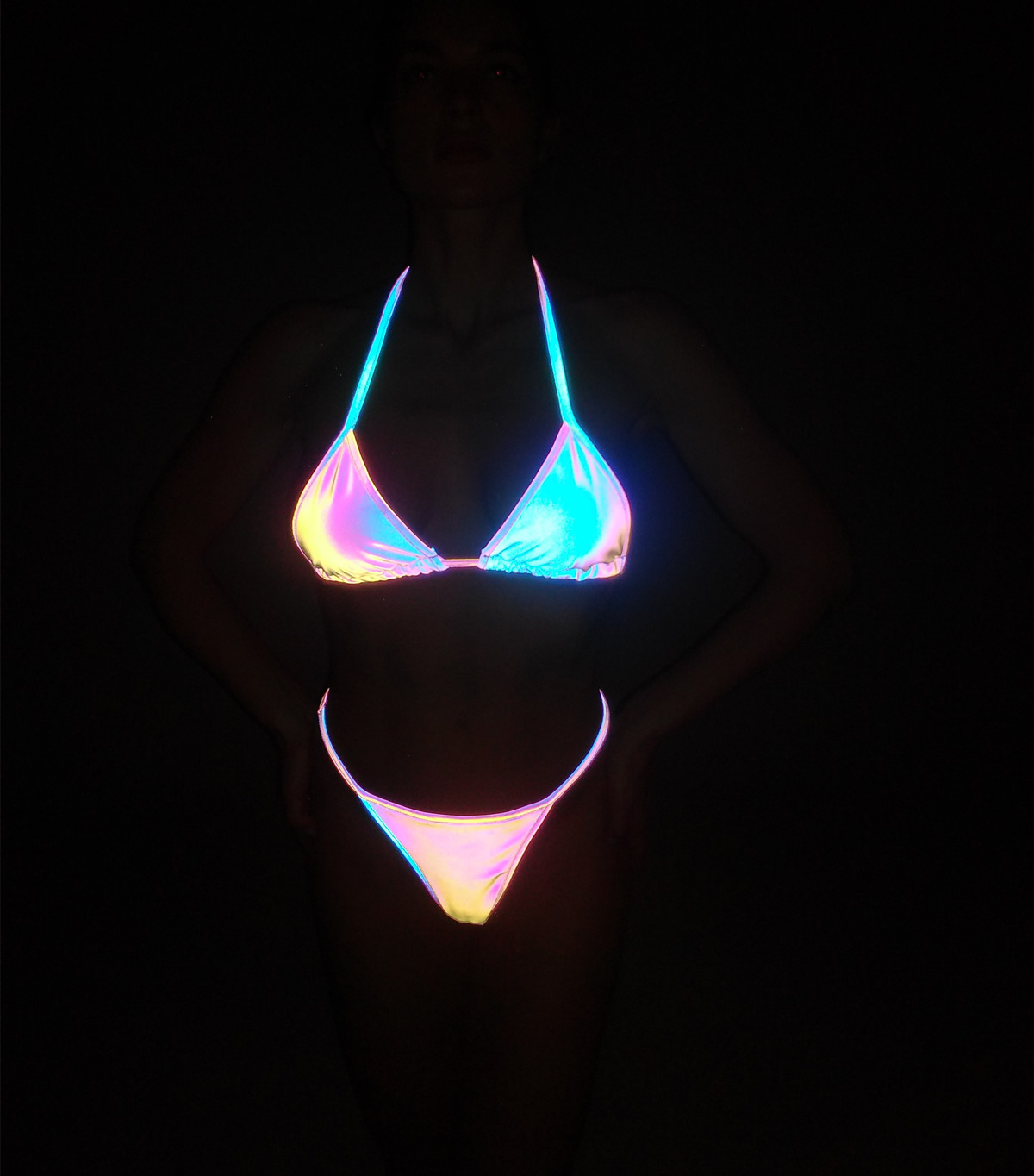 Reflective Silver Sexy Thong Set Bikini Bathing/Luminous Split Suits 4