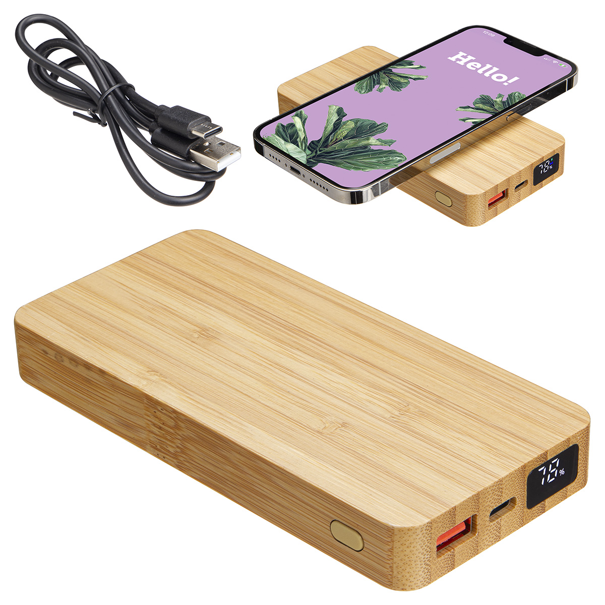 Bamboo 10000mAh Dual Port Power Bank with 10W Wireless Charger 1