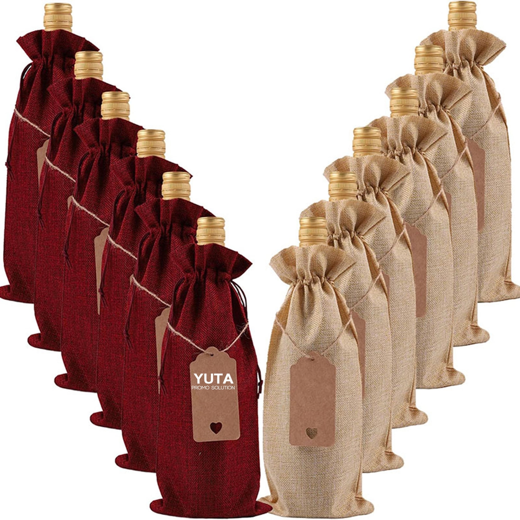 Drawstring Burlap Wine Bags With Tags & Ropes 3