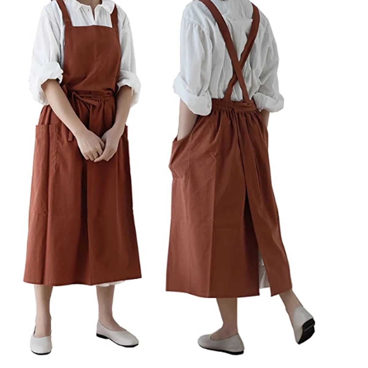 Cotton Linen Cross Back Apron with Pockets 4