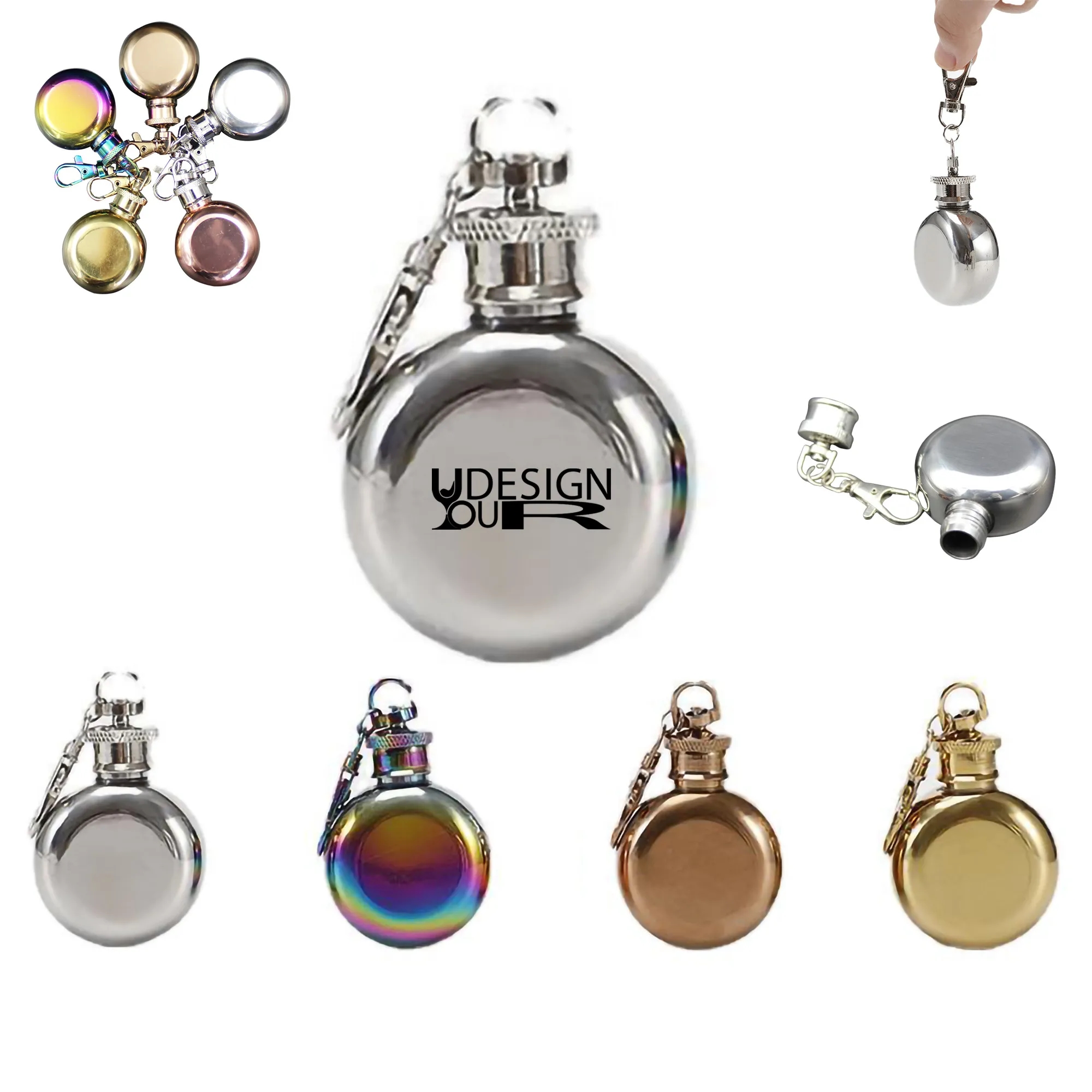 1Oz Round Keychain Portable Booze Shot Flask MOQ30 5