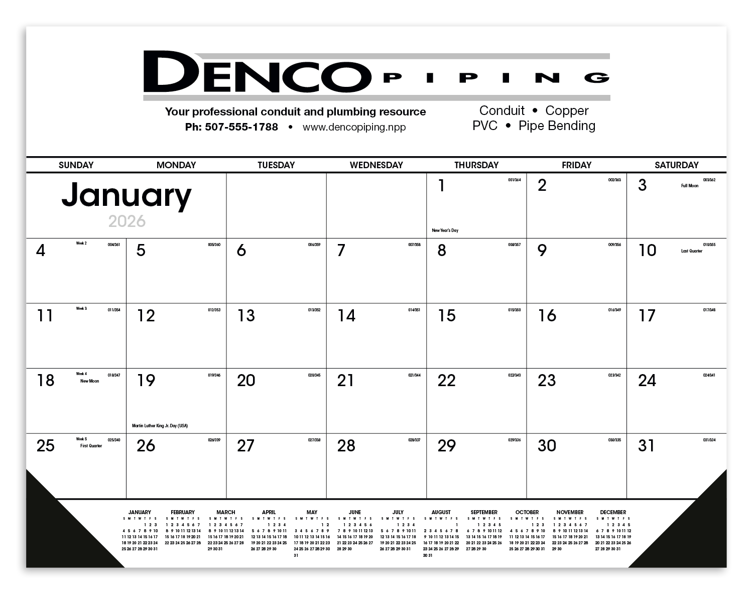 Triumph® Calendars Black & White Desk Pad with Vinyl Corners