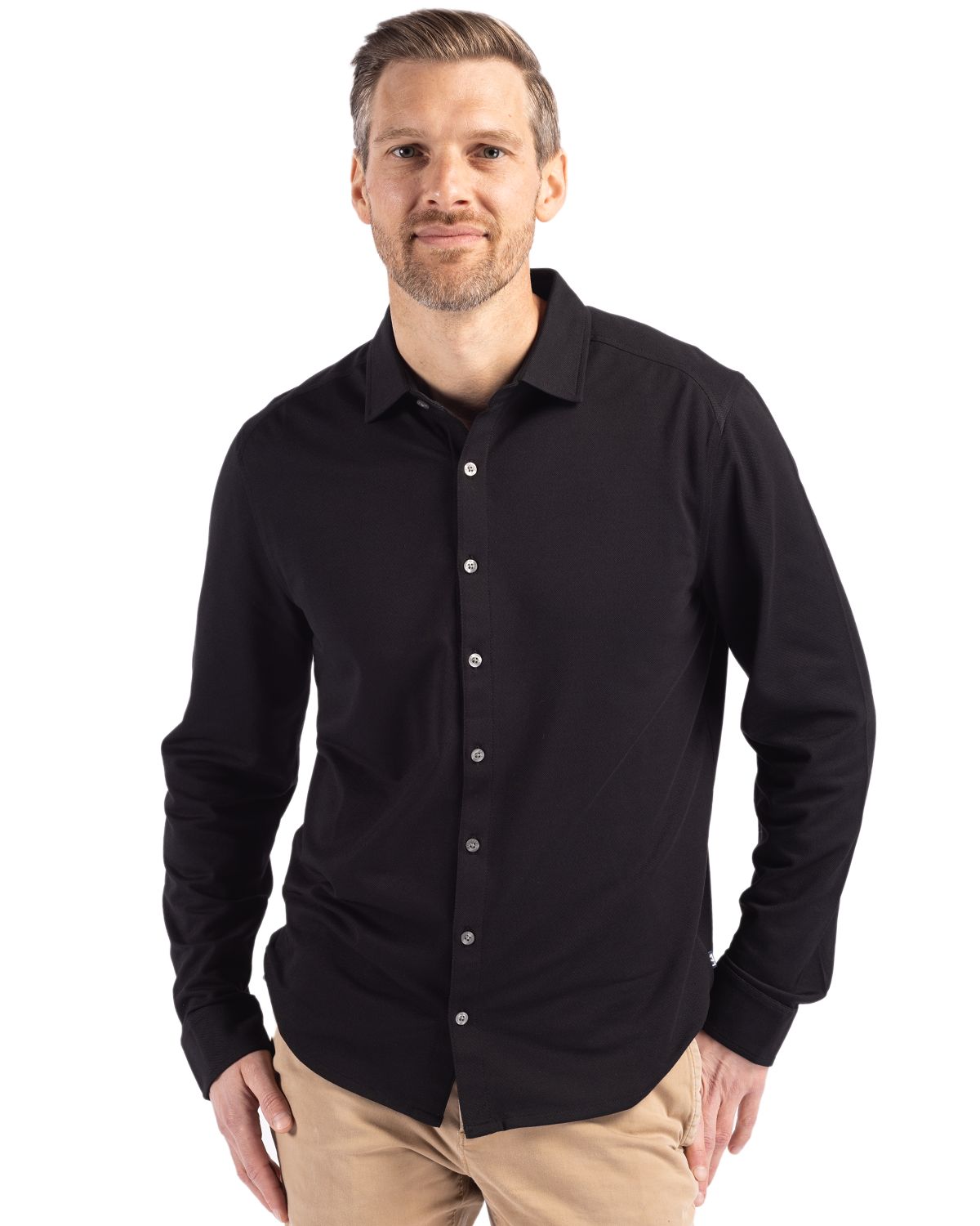 Advantage Tri-Blend Eco Soft Pique Long Sleeve Knitted Mens Button Up