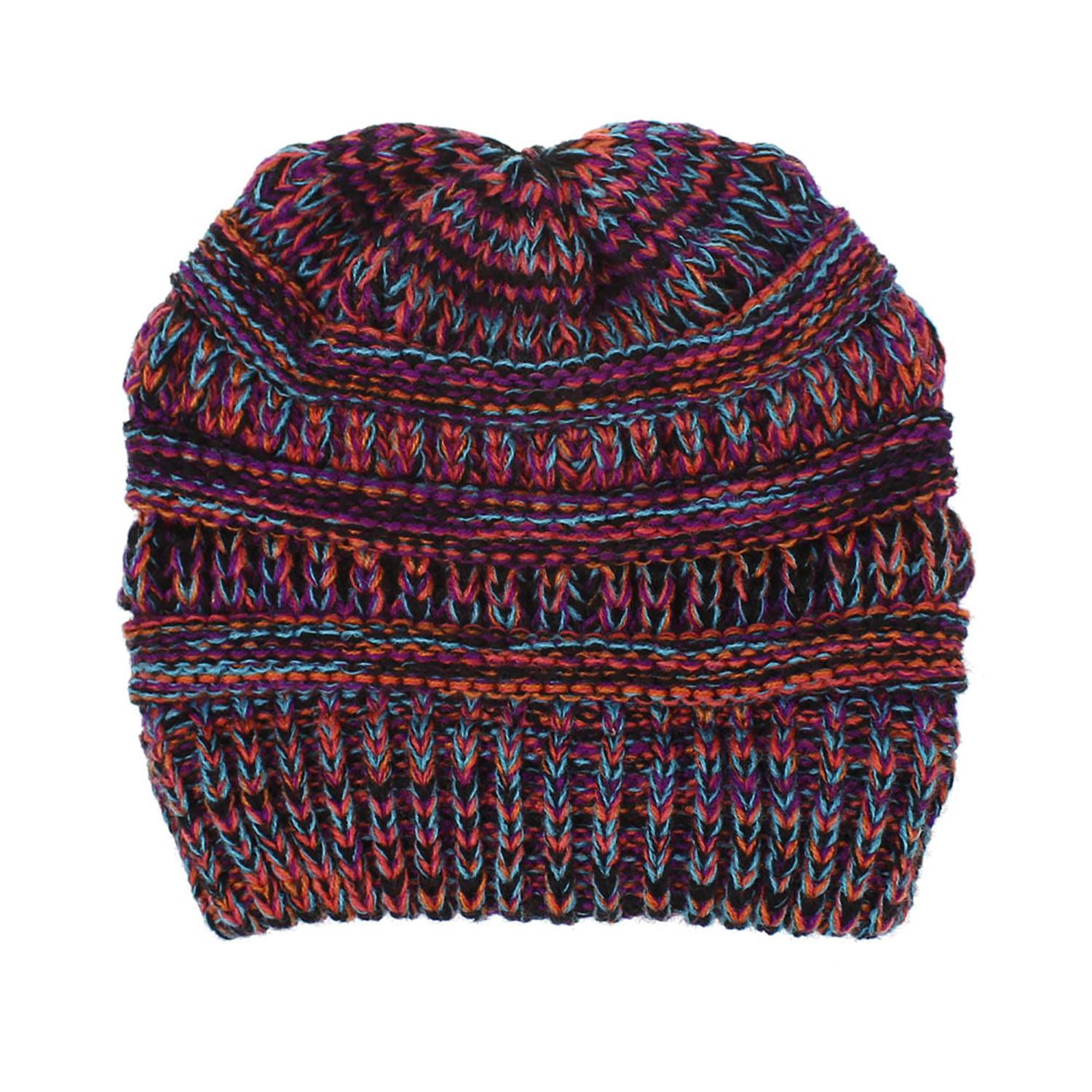 Stretchy Cable Knit Hat for Messy High Buns & Ponytails 15