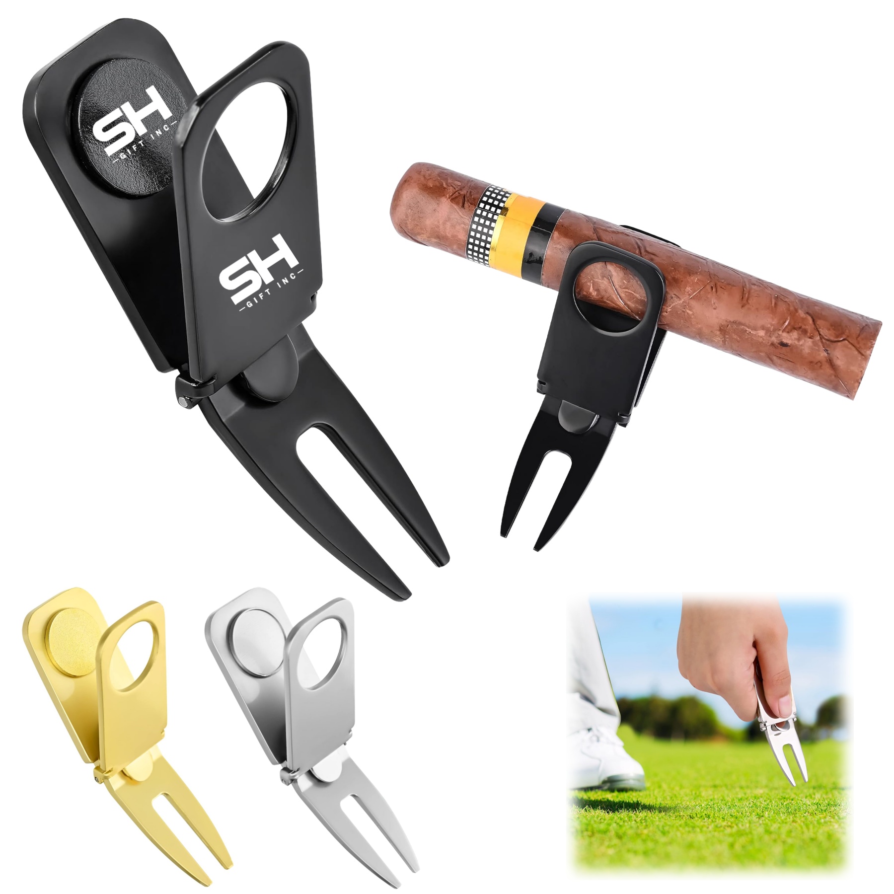 Magnetic Cigar Holder Golf Divot Marker Tool 3
