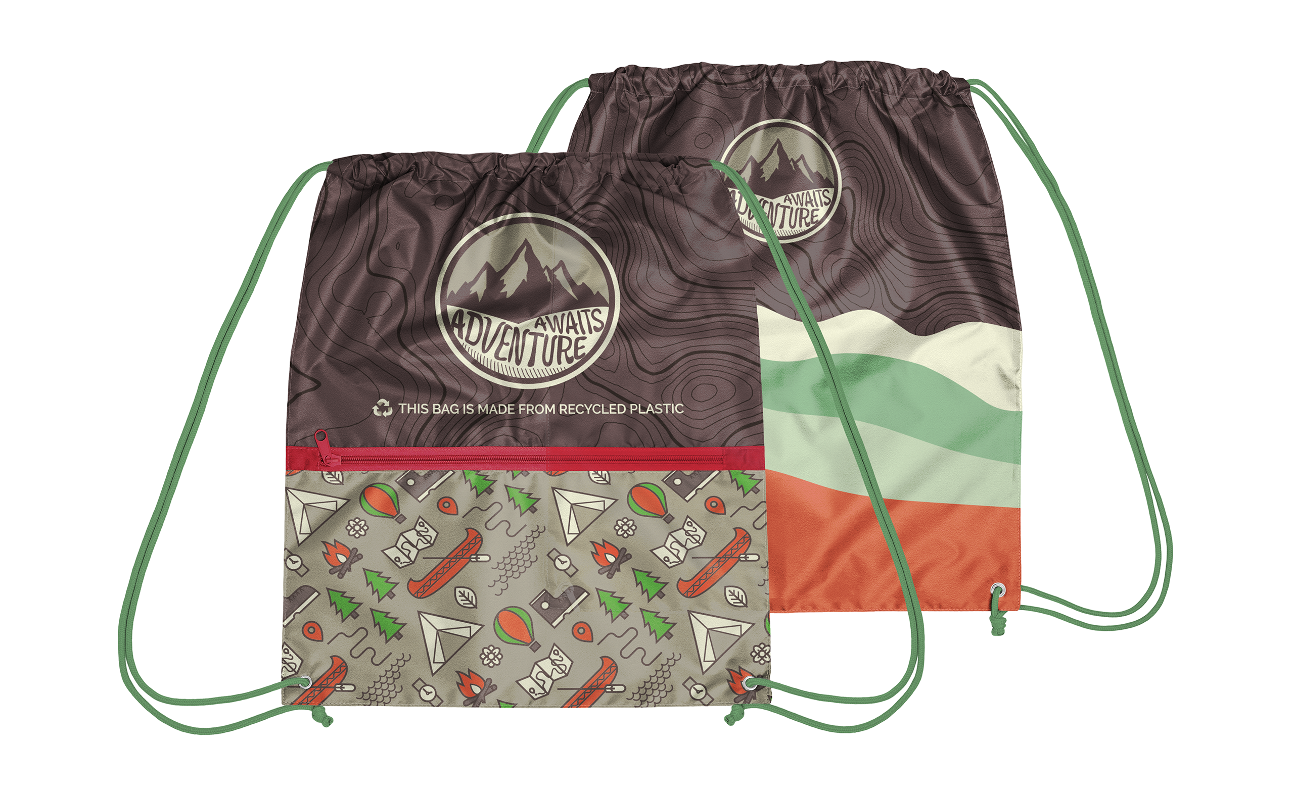 Recycled Zipper Drawstring Bag with Custom PMS Strings