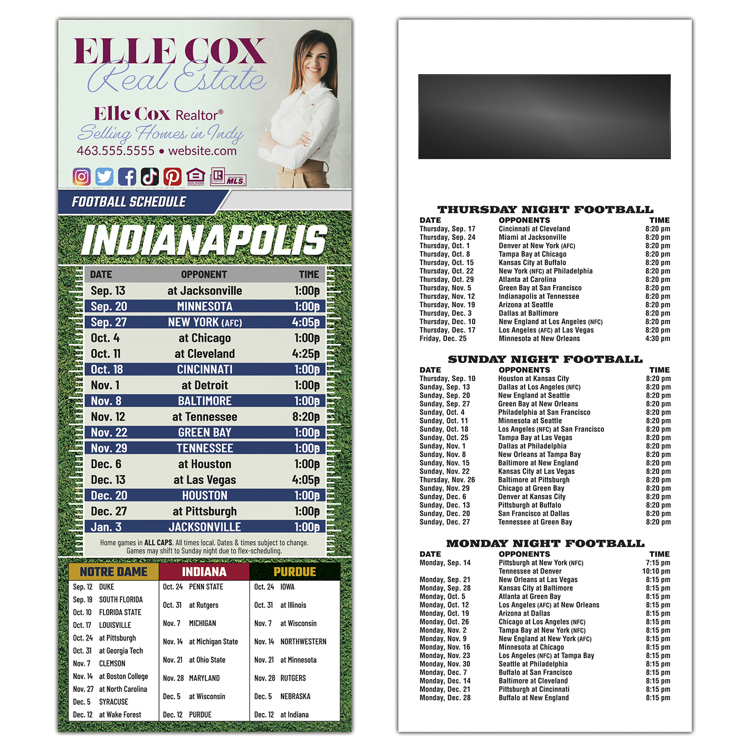 Football Schedule Laminated Card/Postcard with Magnet Strip - 3.5x8.5 - 14 pt. 2