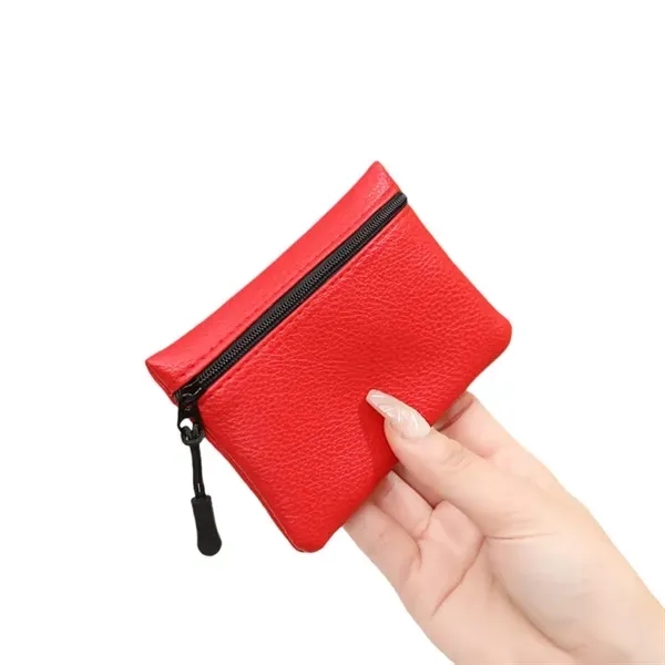 Solid Color Lychee Pattern Zip Coin Purse with Faux Leather 5