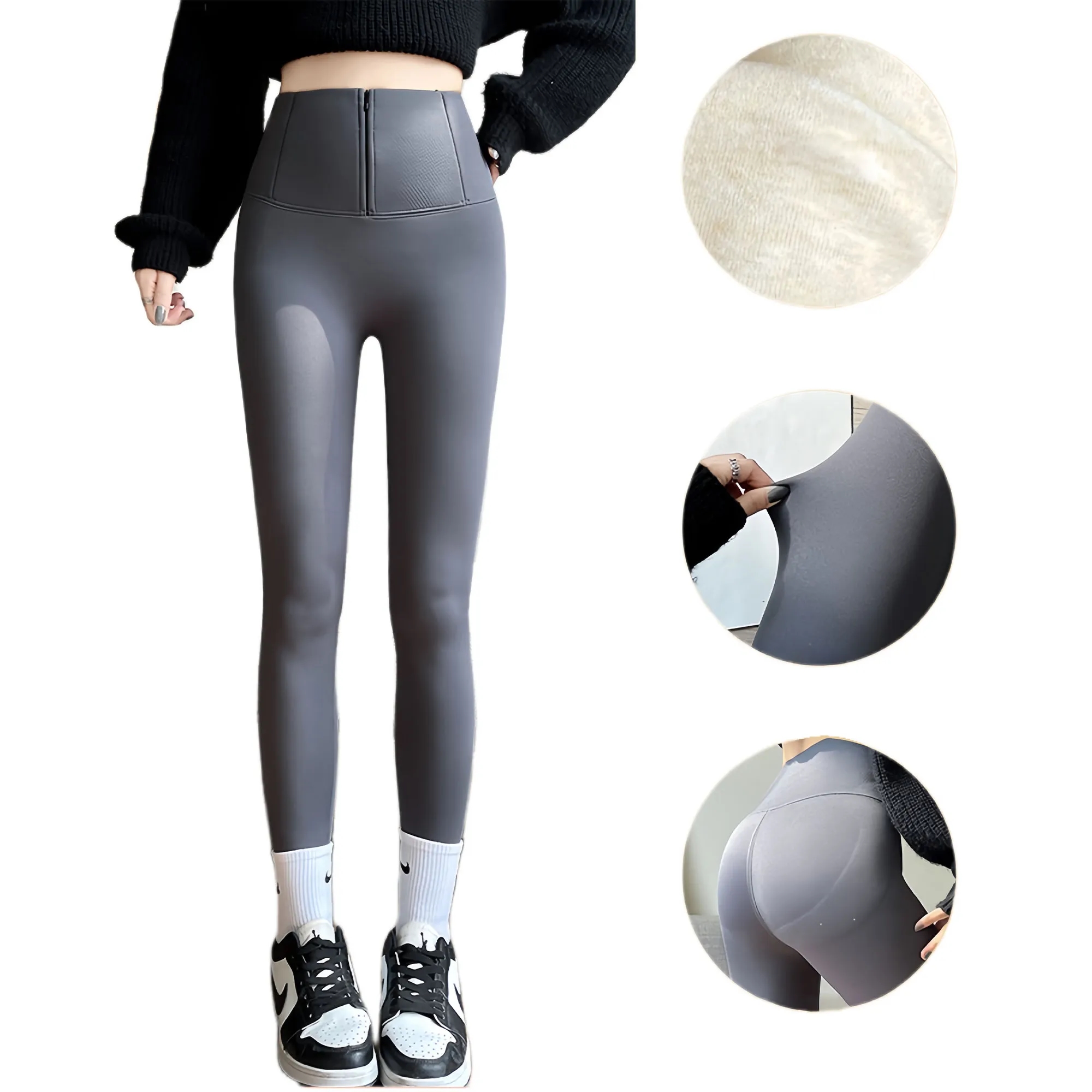 Slimming High Waisted Zipper Tummy Control Leggings 2