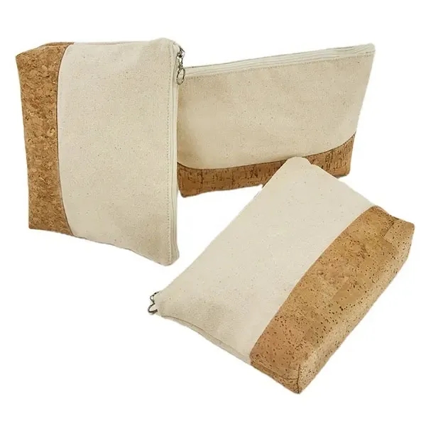 Canvas Cork Cosmetic Makeup Bag With Zipper 2