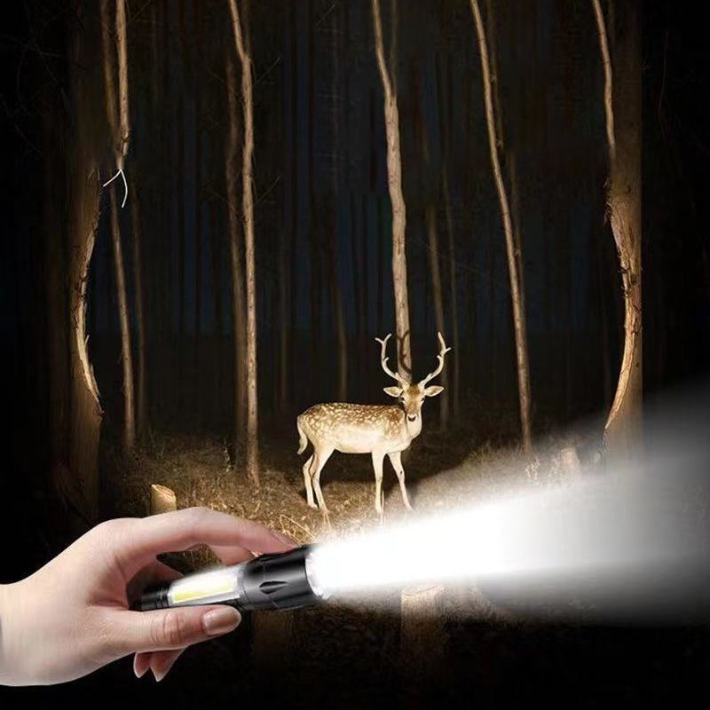 USB Rechargeable LED Flashlight w/COB Side Lights 20