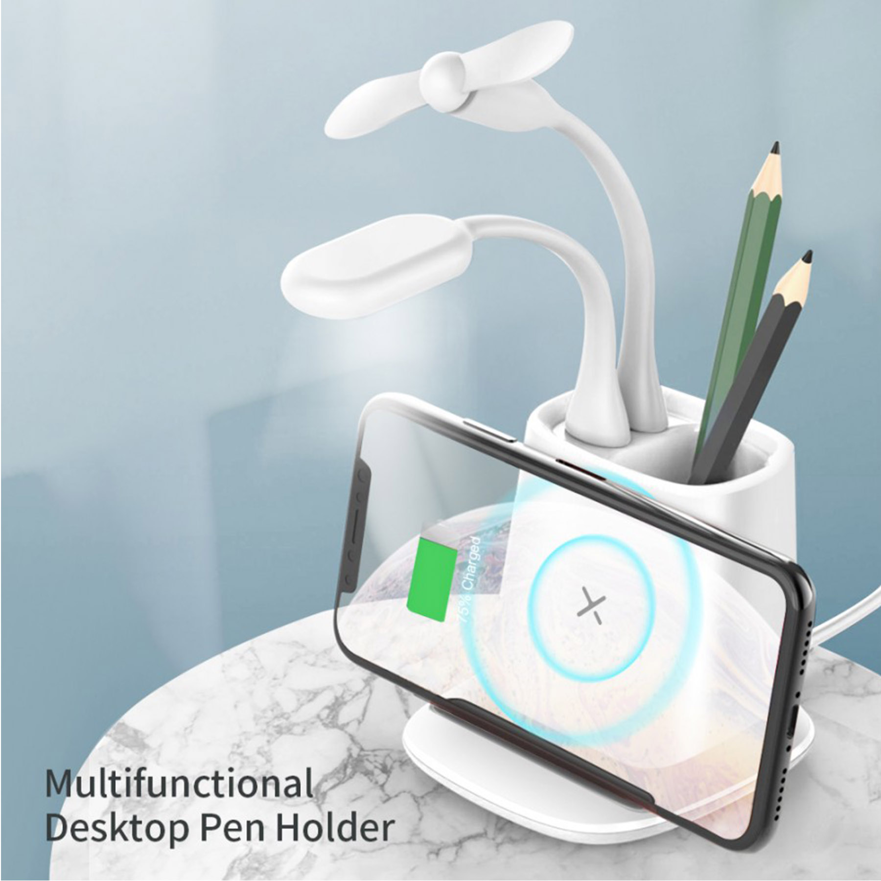5W Wireless Charger Pen Holder With Dual USB Charging Ports 4