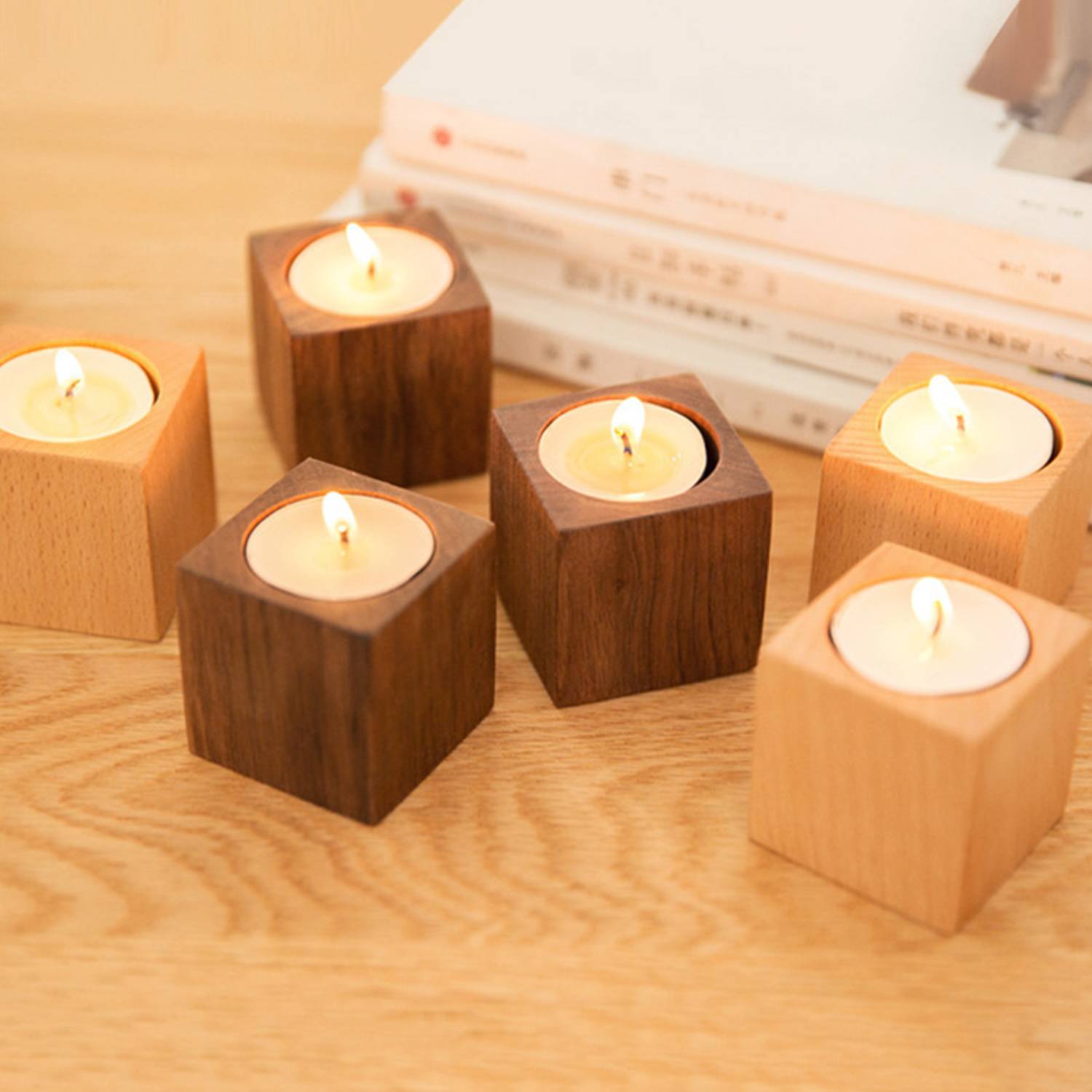 Beechwood Cube Candle Holder 4