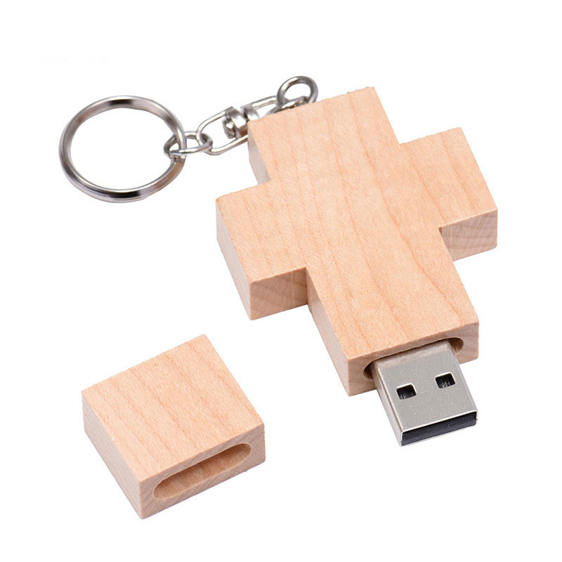 32GB Wood Cross USB Flash Drive w/Keychain 2
