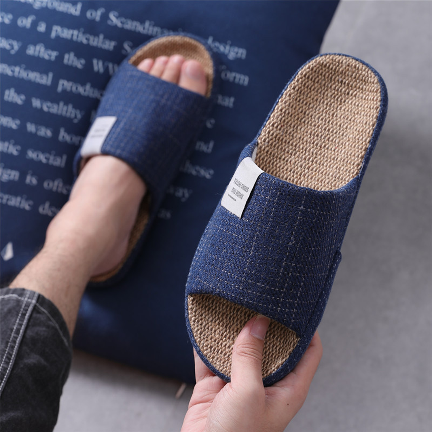 Unisex Anti-Slip Breathable Indoor Linen Slippers 14