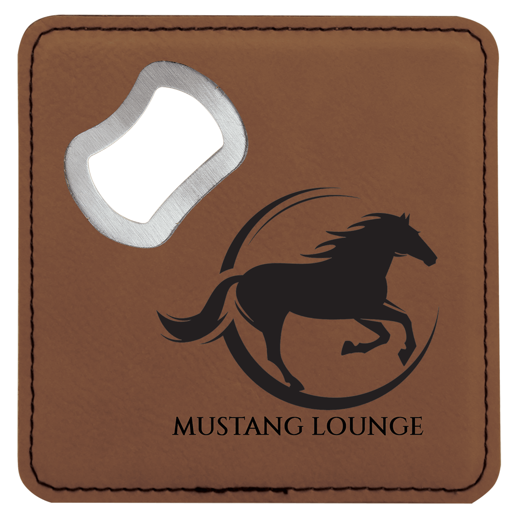 4" x 4" Square Dark Brown Leatherette Coaster w/ Bottle Opener