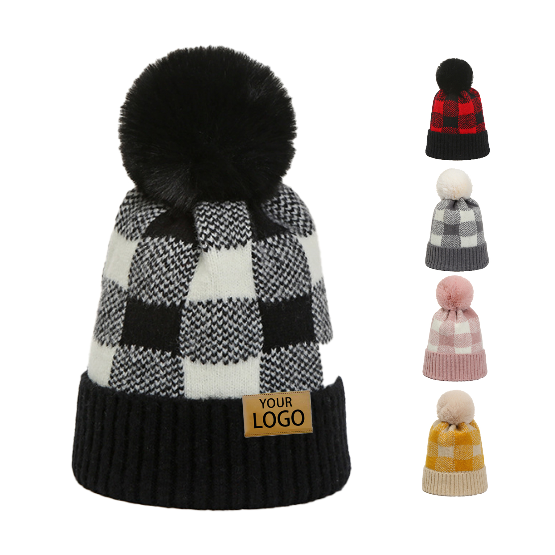 Buffalo Plaid Cuff Skull Ski Knit Beanie Hat 2