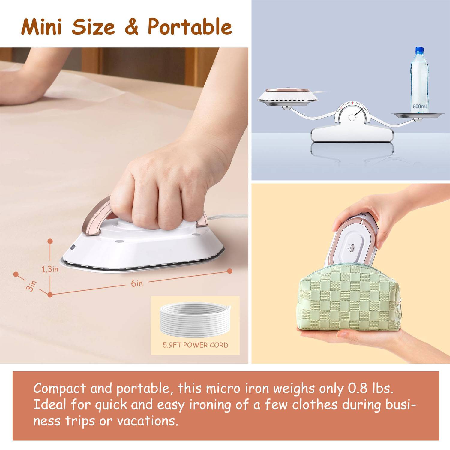 Lightweight Portable Handheld Mini Electric Travel Iron 3