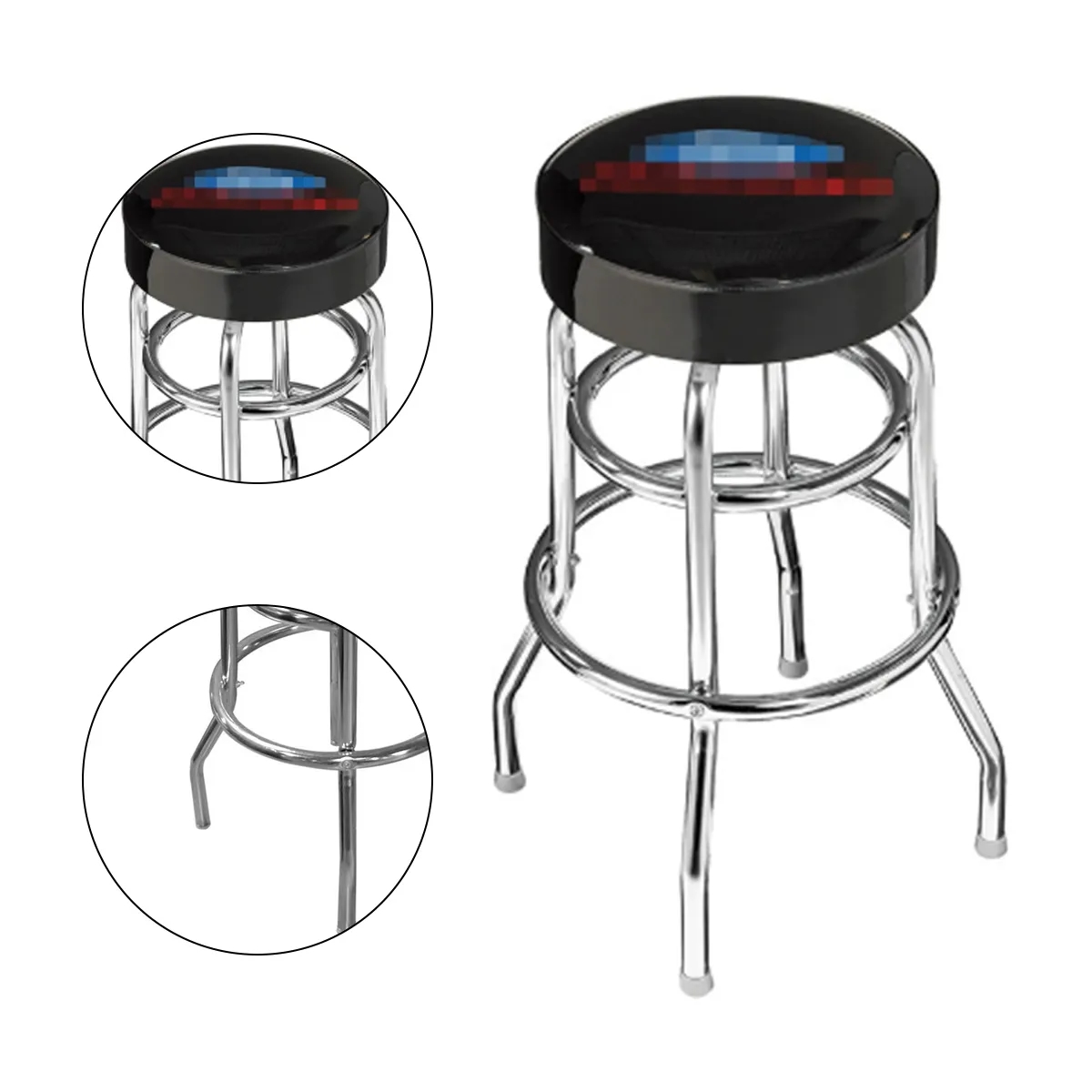Double Ring Padded Swivel Bar Stool With Chrome Base 4