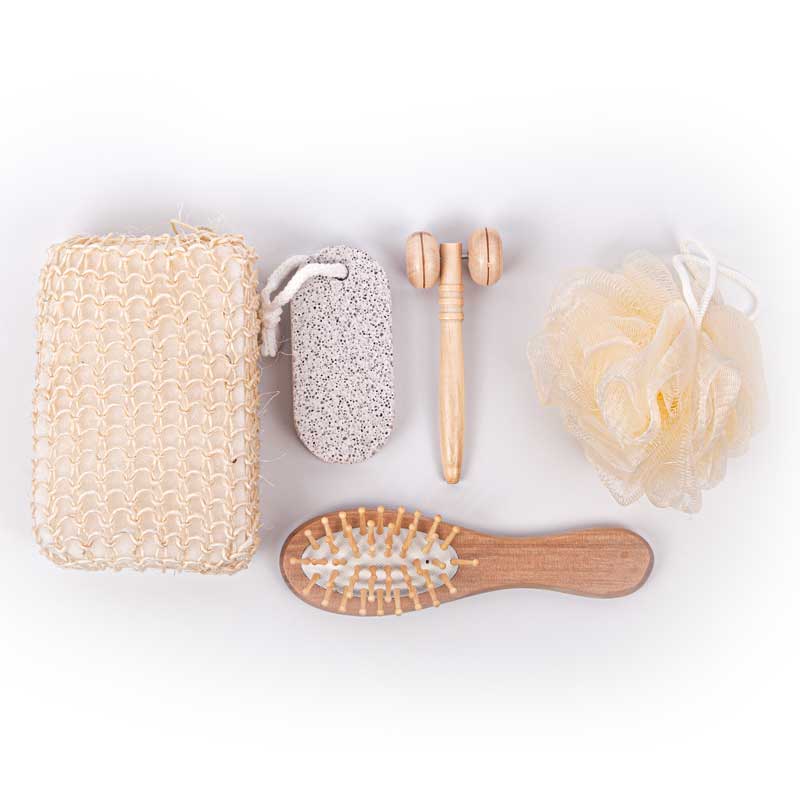 Bamboo Bucket Bath and Massage Set - 5pcs 4