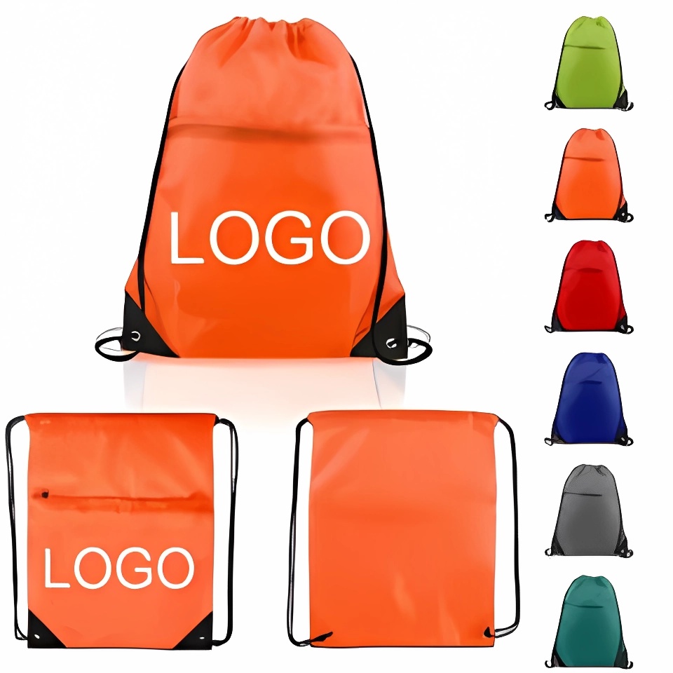 210D Zipper Drawstring Backpack W/ Leather Corner 2