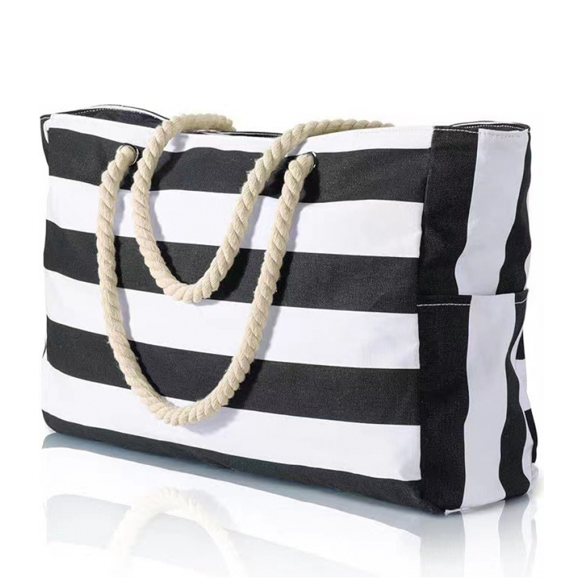 MOQ20 Striped Canvas Beach Tote With Rope Handle 8