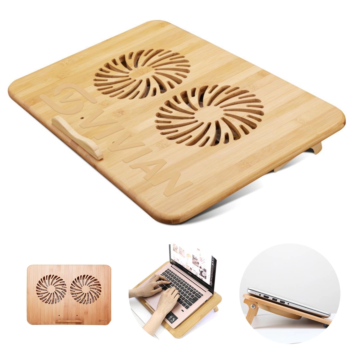 15.6" Bamboo Laptop Cooling Stand 1