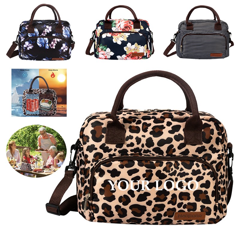 Leopard Print Food Safe Thermal Women Cooling Shoulder Bag Insulated Lunch Bag 4