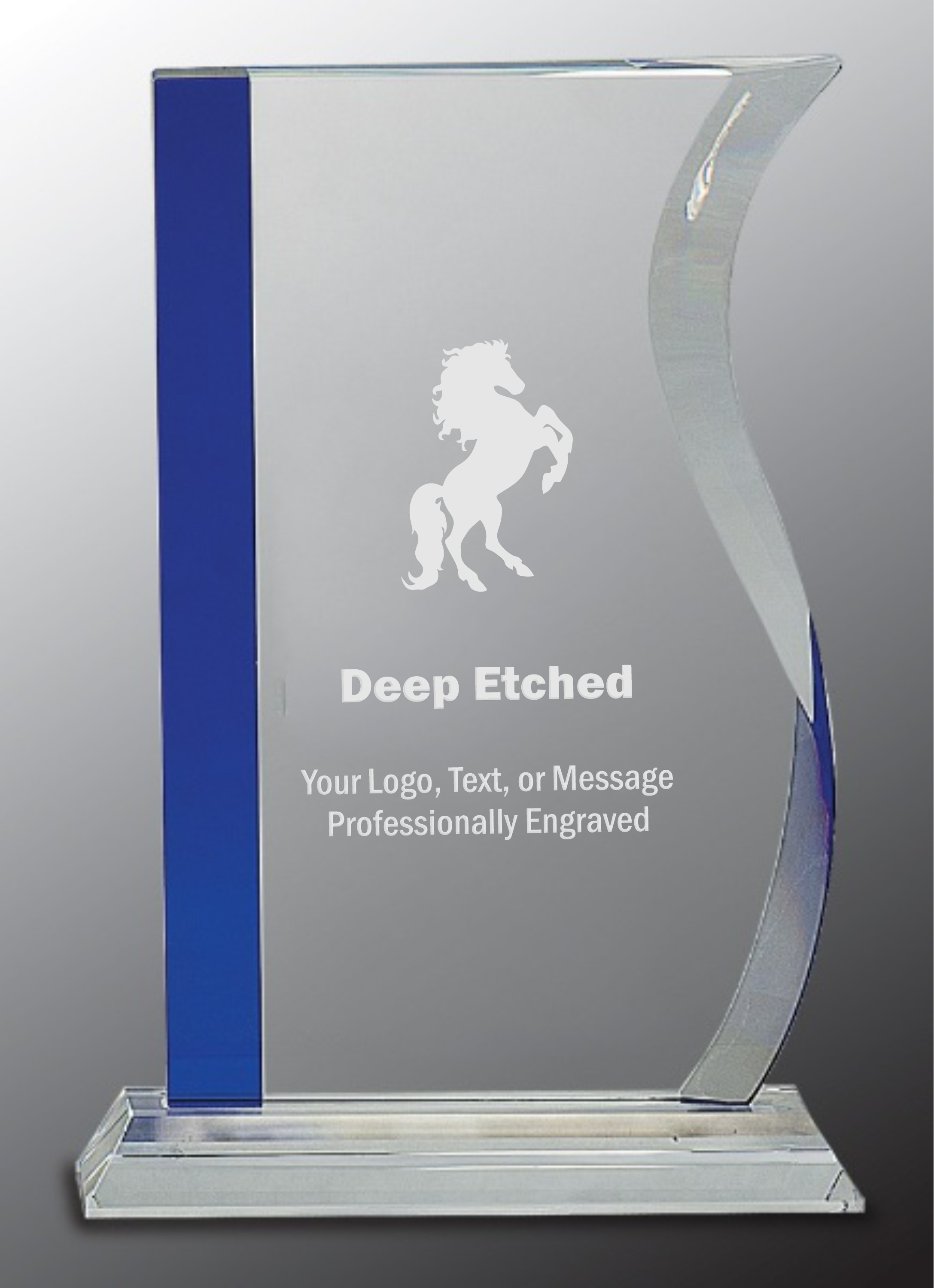 9 3/4" Blue Edge Crystal Wave Award on Clear Base
