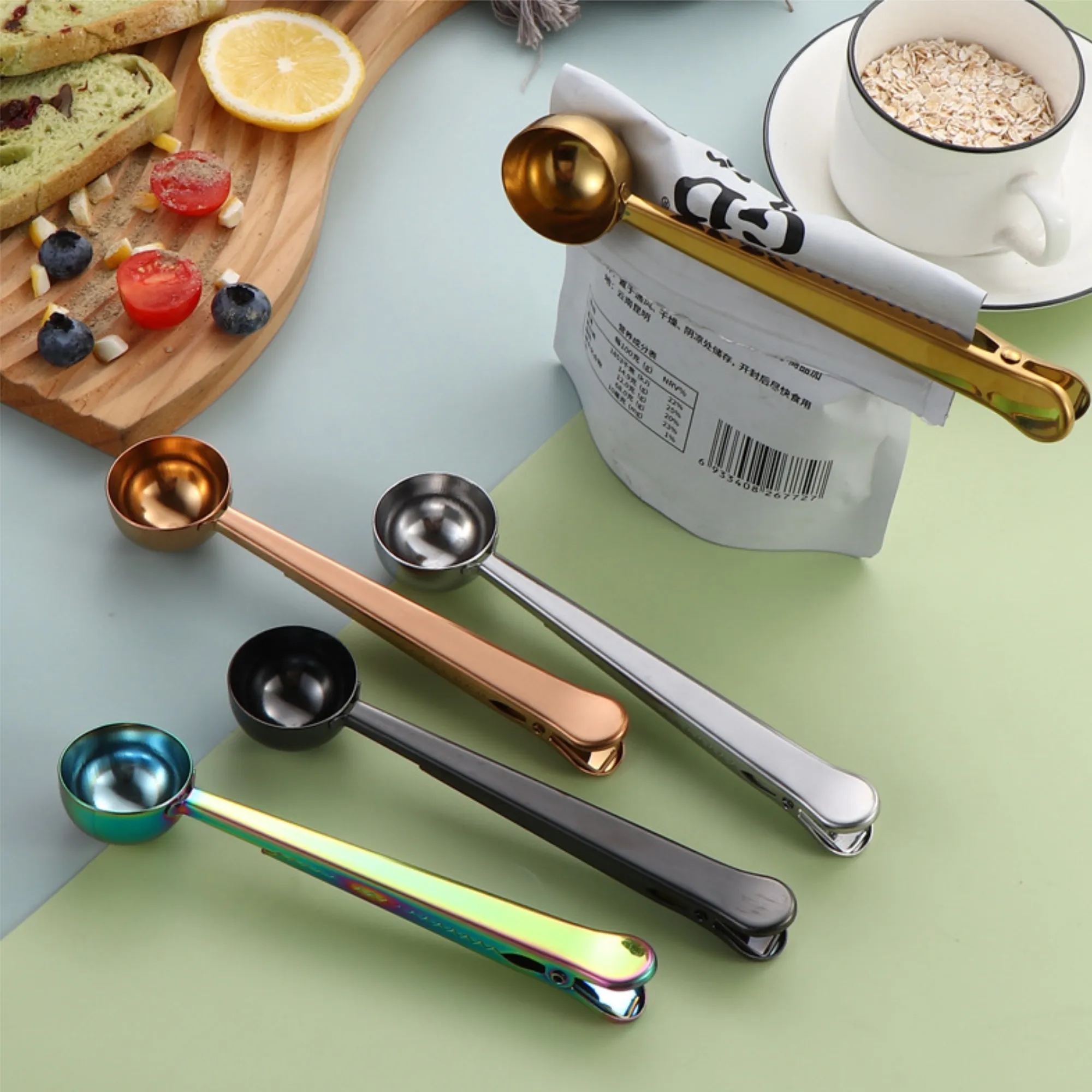 Stainless Steel Sealing Clamp Coffee Spoon With Bag Clip 2