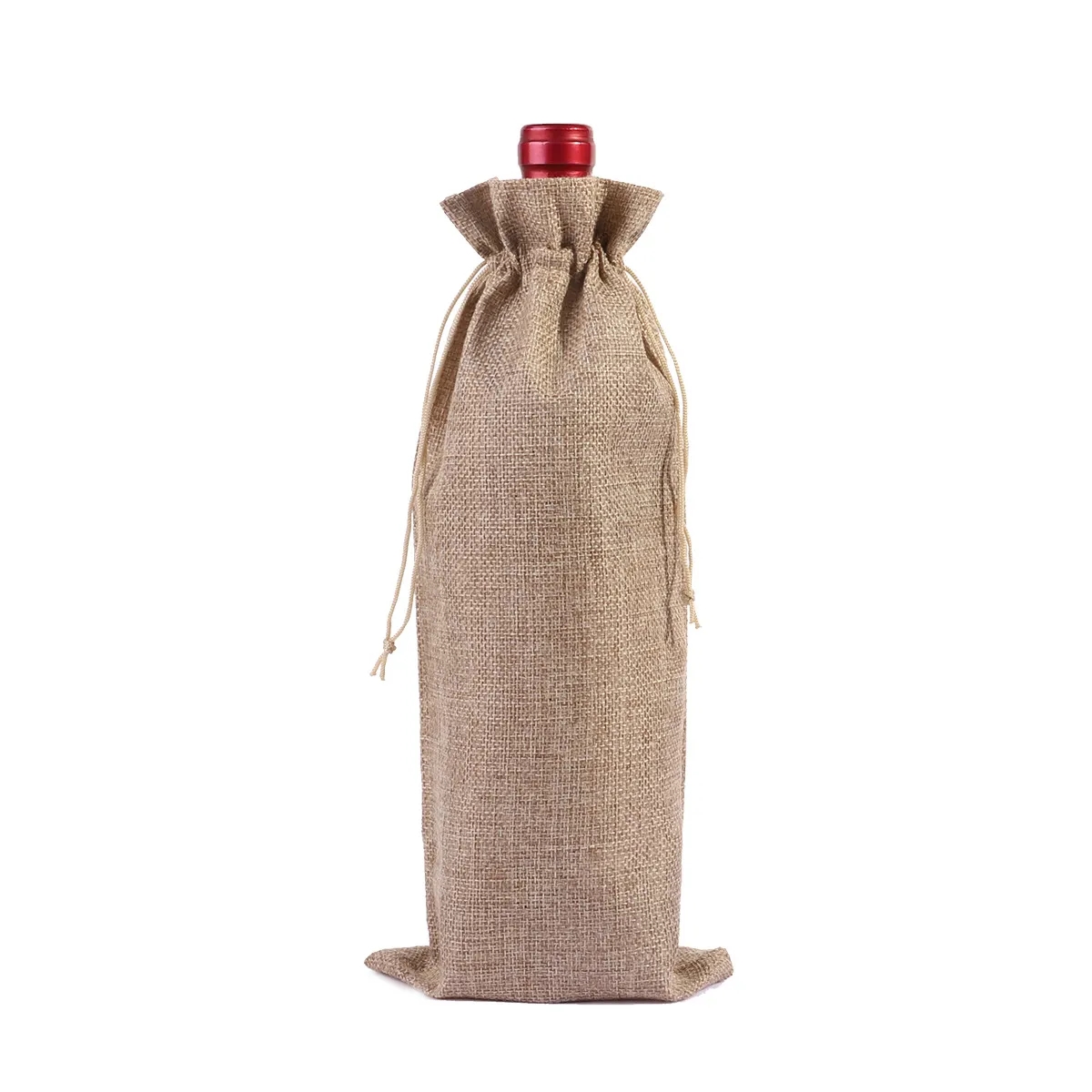 MOQ 20 Burlap Drawstring Wine Bottle Bag 14"L x 6"W 3