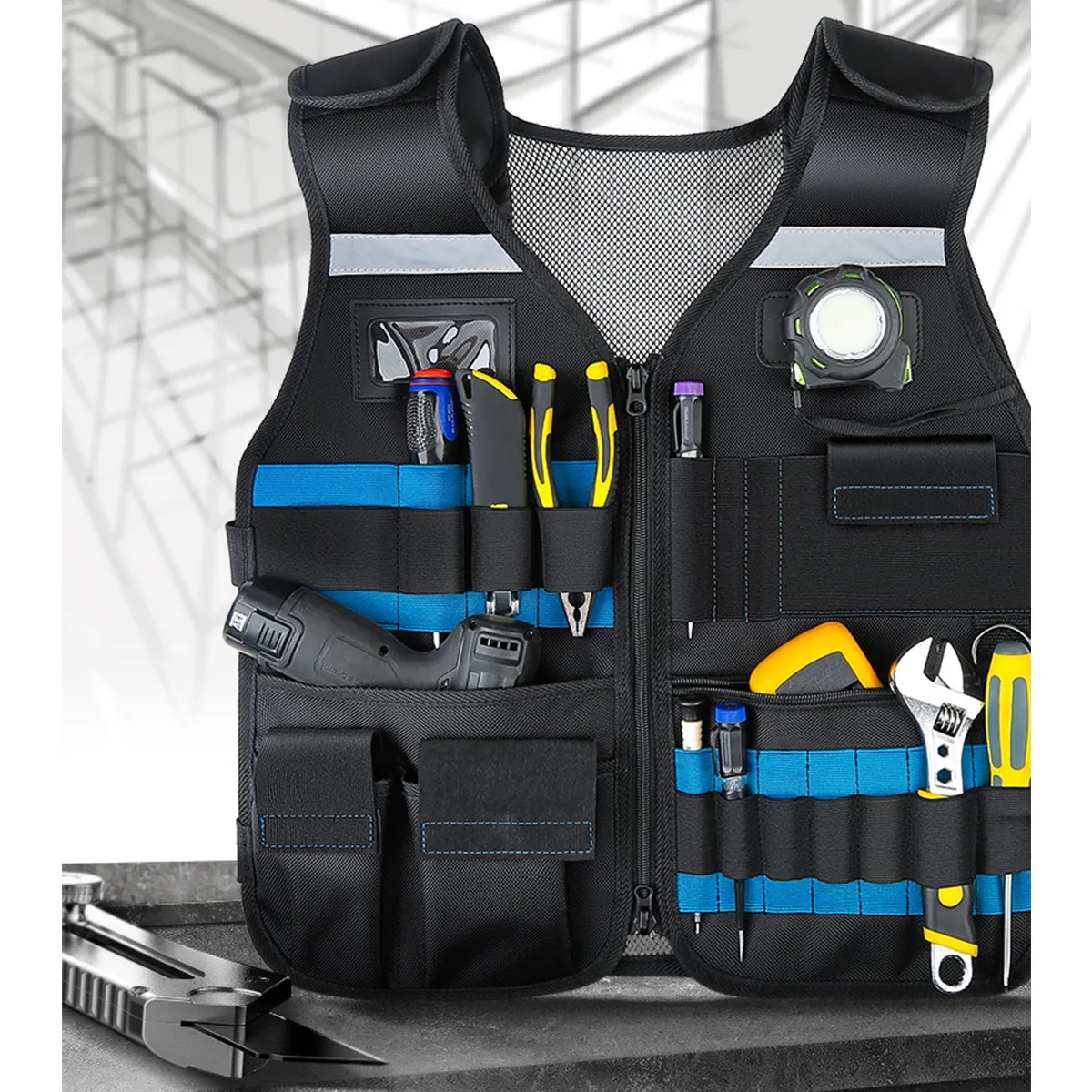 Multi-Pocket Tool Vest Reflective Hardware Safety Clothes 4